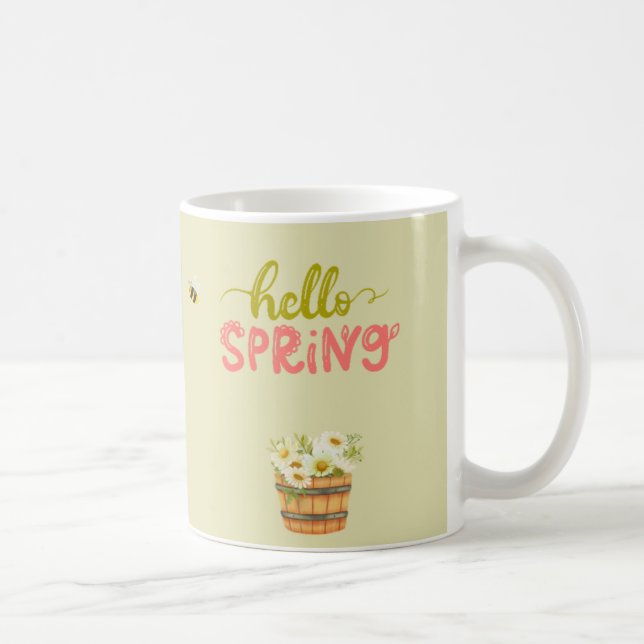Hello Spring Floral Hedgehog Mug – Cute Bee & Flow Kaffeetasse (Rechts)