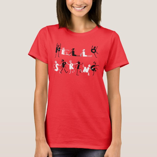 Hello Spring Funny Black and White Cartoon Text T-Shirt (Vorderseite)