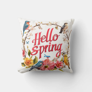 Hello Spring Graphic mit Floral und Bird Motifs Kissen
