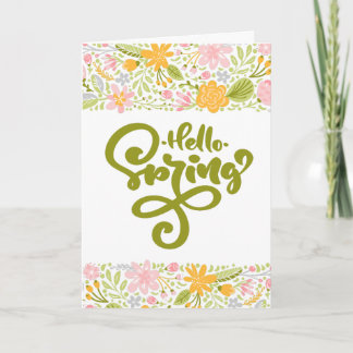 Hello Spring Greeting Card with Floral Borders Karte