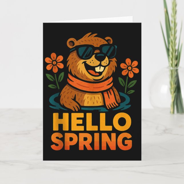 Hello Spring Groundhog Sungles Flowers Tank Top  Karte (Vorderseite)