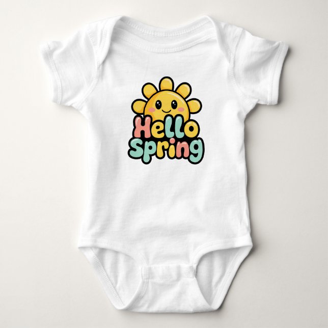 Hello Spring: Kawaii-Sonne und Weichfarben Baby Strampler (Vorderseite)