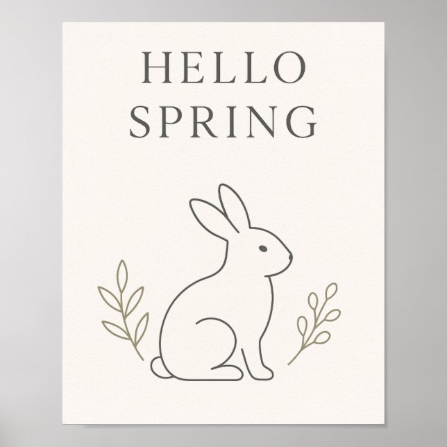 Hello Spring Minimal Bunny Line Art Poster (Vorne)