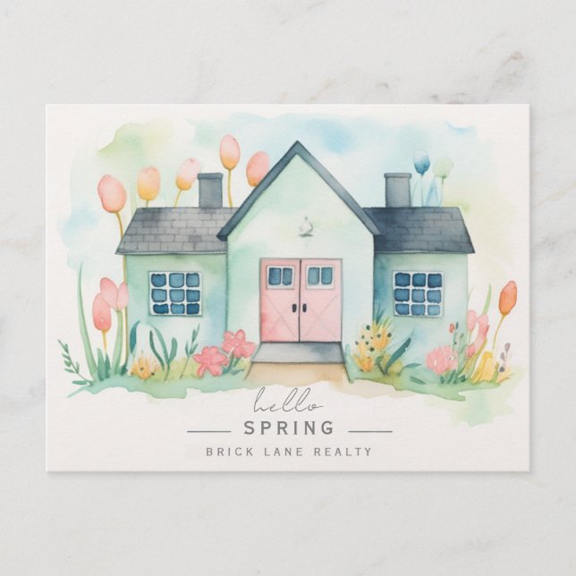 Hello Spring Pastel House Real Anwesen Marketing Postkarte (Vorderseite)