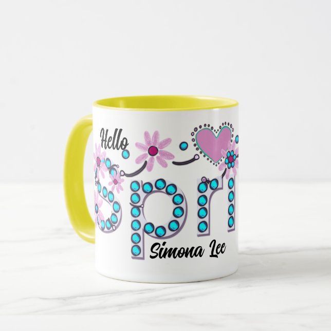 Hello Spring Personalisiertes Geschenk Tasse (Vorderseite Links)