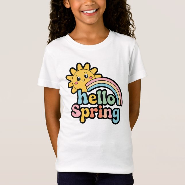 Hello Spring: Sonne, Regenbogen und gute Laune T-Shirt (Vorderseite)