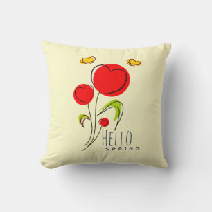Hello Spring Text mit Niedlichen Red Heart Blume Kissen