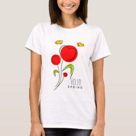 Hello Spring Text mit Red Heart Blume T-Shirt