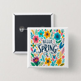 hello spring tropical flowers button