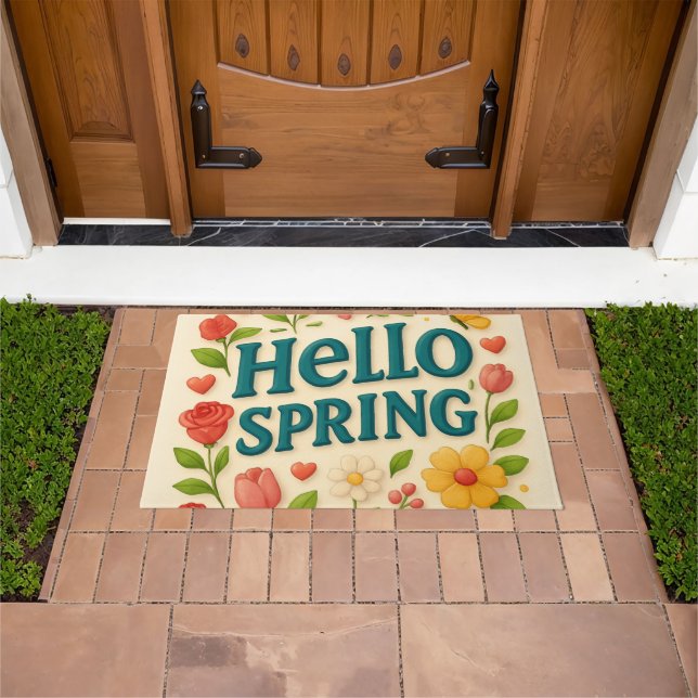 "Hello Spring" Vibe Infused Fußmatte (Außenbereich)