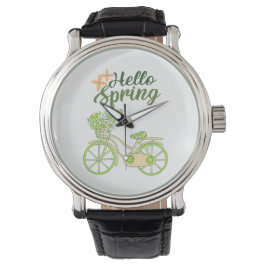 Hello Spring Vintage Bicycle Illustration Armbanduhr