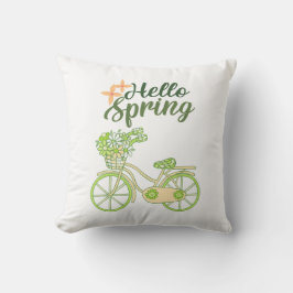 Hello Spring Vintage Bicycle Illustration Kissen