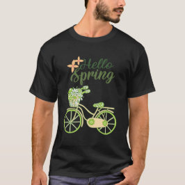 Hello Spring Vintage Bicycle Illustration T-Shirt