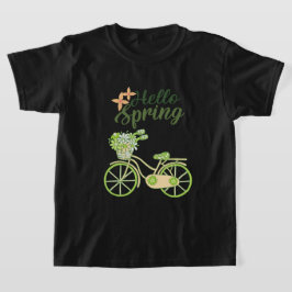 Hello Spring Vintage Bicycle Illustration  T-Shirt