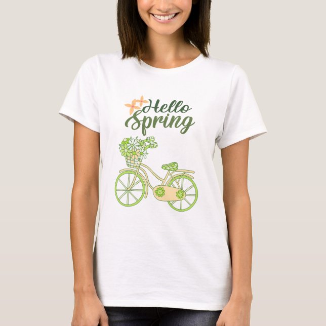 Hello Spring Vintage Bicycle Illustration  T-Shirt (Vorderseite)
