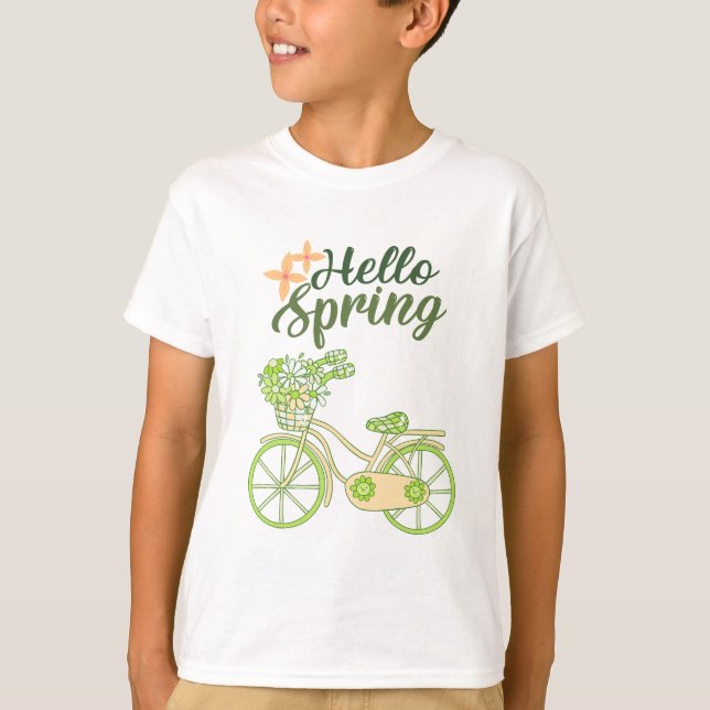 Hello Spring Vintage Bicycle Illustration  T-Shirt (Vorderseite)