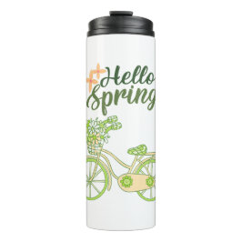 Hello Spring Vintage Bicycle Illustration Thermosbecher