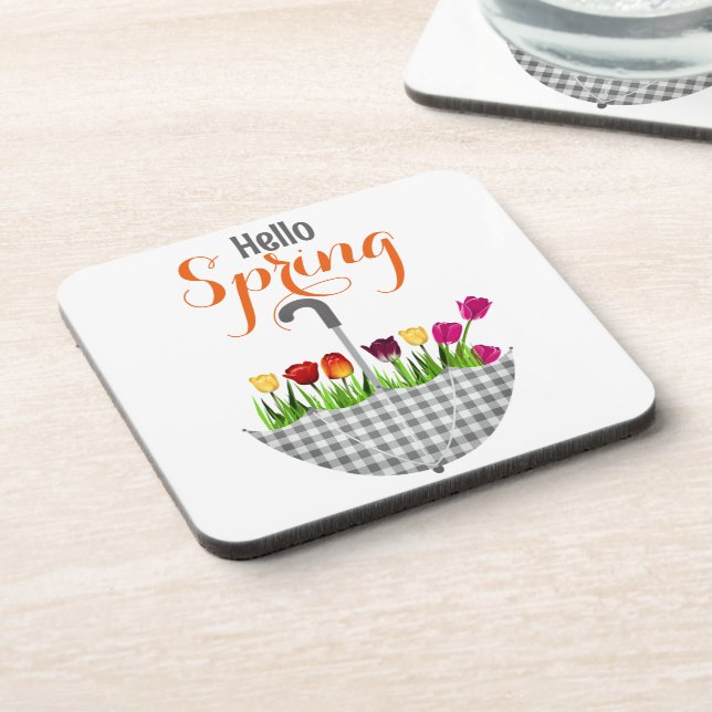 HELLO SPRING Zitat Tulip Floral Getränkeuntersetzer (Linke Seite)