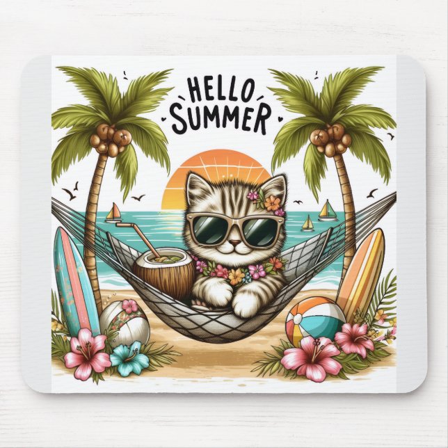 Hello Summer Beach Cat Mousepad (Vorne)