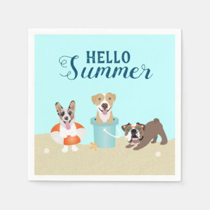 Hello Summer Beach Hogs Blue Orange Serviette