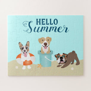 Hello Summer Beach Hogs Blue Puzzle