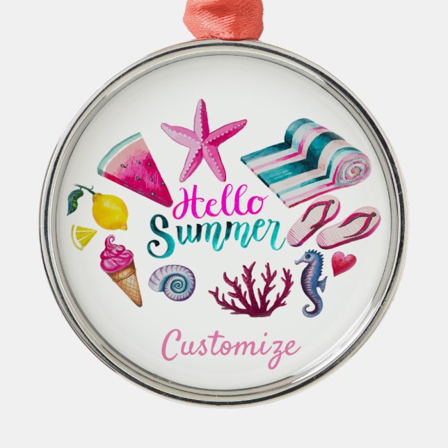 Hello Summer Beach Thunder Cove Ornament Aus Metall (Vorne)