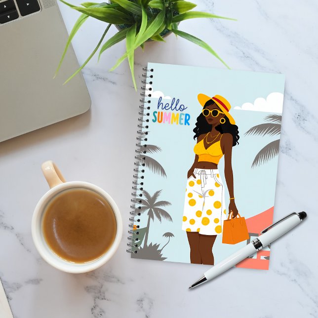 Hello Summer Black Woman Spiral Notebook Notizbuch (Von Creator hochgeladen)