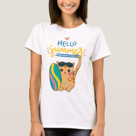 "Hello Summer Cat Surfer" T-Shirt