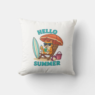 Hello Summer Cat T - Shirt - Niedlich Cartoon Beac Kissen