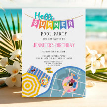 Hello Summer Colorful Banner Pool Party Geburtstag