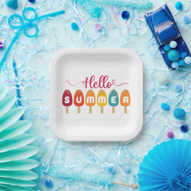 Hello Summer Colorful Popsicle Pappteller (Party)