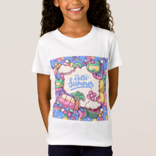 Hello Summer Colorfull Doodle Girls' T - Shirt