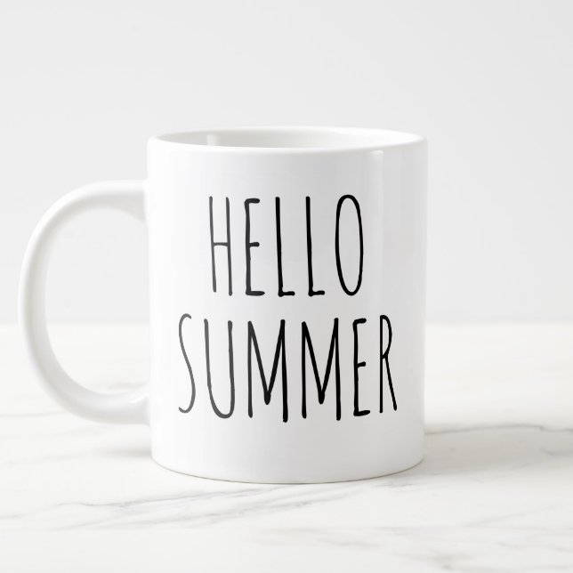 "Hello Summer" Einfaches modernes Bauernhaus Jumbo-Tasse (Links)