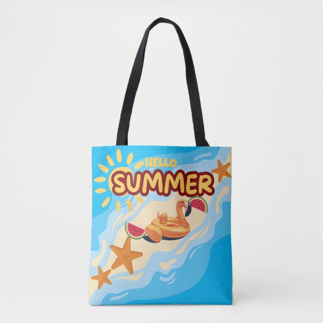 Hello Summer Flamingo Beach Tote Bag (Vorderseite)