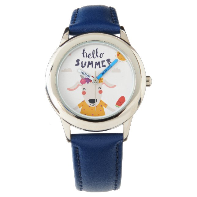 Hello Summer Lunette Blaue Zahlen Armbanduhr (Vorderseite)