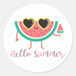 Hello Summer Niedlich Watermelon in Shades Gastges Runder Aufkleber