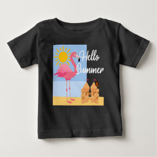 Hello Summer Pink Flamingo Design - Baby Fine Jers Baby T-shirt
