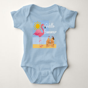 Hello Summer Pink Flamingo Design - Baby Jersey Bo Baby Strampler