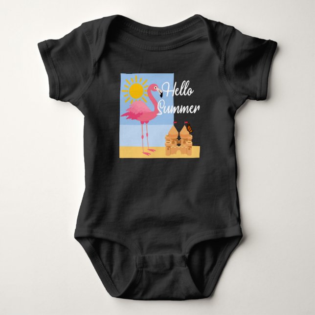 Hello Summer Pink Flamingo Design - Baby Jersey Bo Strampler (Vorderseite)