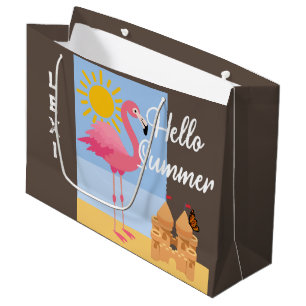 Hello Summer Pink Flamingo Design - Geschenktasche Große Geschenktüte