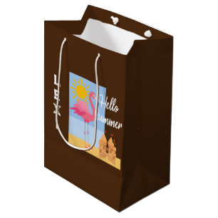 Hello Summer Pink Flamingo Design - Geschenktasche Mittlere Geschenktüte