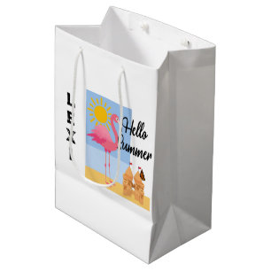 Hello Summer Pink Flamingo Design - Geschenktasche Mittlere Geschenktüte