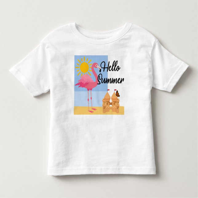 Hello Summer Pink Flamingo Design - Kleinkind Fine Kleinkind T-shirt (Vorderseite)