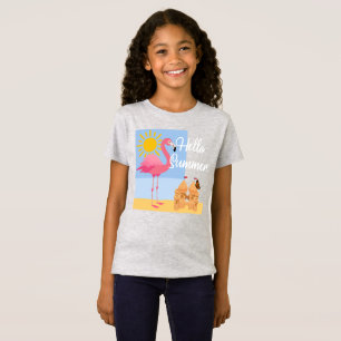 Hello Summer Pink Flamingo Design - Kleinkind Fine T-Shirt