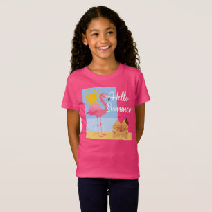 Hello Summer Pink Flamingo Design - Kleinkind Fine T-Shirt