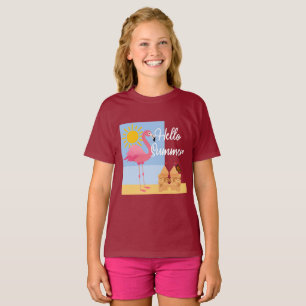 Hello Summer Pink Flamingo Design - Kleinkind Fine T-Shirt