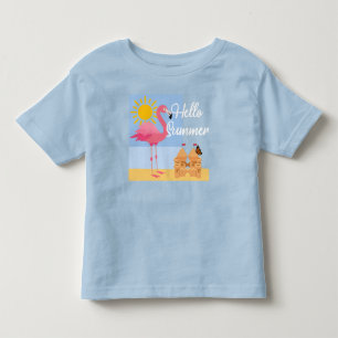 Hello Summer Pink Flamingo Design - Kleinkind Fine T-shirt