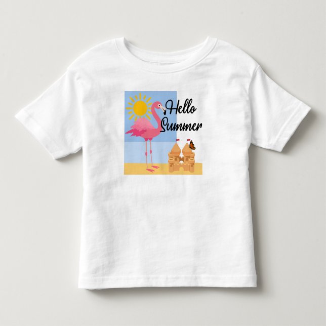 Hello Summer Pink Flamingo Design - Kleinkind Fine T-shirt (Vorderseite)
