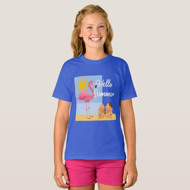Hello Summer Pink Flamingo Design - Kleinkind Fine T-Shirt (Vorne ganz)