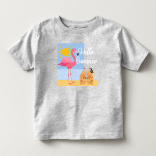 Hello Summer Pink Flamingo Design - Kleinkind Fine T-shirt